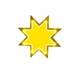Glowing yellow neon star badge isolated on transparent background