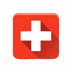 Obraz premium Red Square with White Cross Icon Vector Illustration Button Symbol Shape Sign Design Concept Graphic UI Flat Medicine Hospital Aid Health