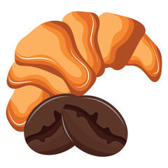 icon of a French croissant with coffee beans next to it, for menus and various food designs