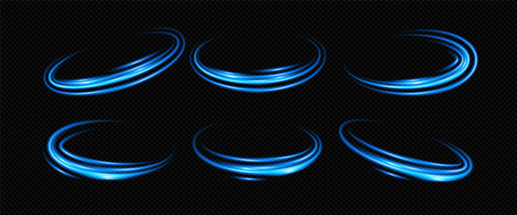Blue light with circle effect portal and speed. Wave circular ellipse with ai and circle. Blue light round motion swirl white wind star png glow technology red curve shine streak neon turn gradient.