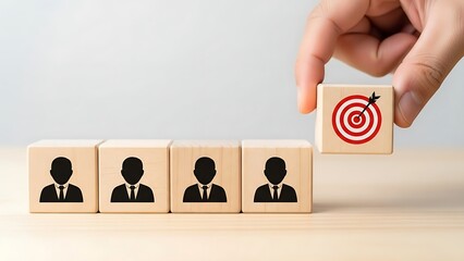 A hand placing a target block next to a row of people blocks