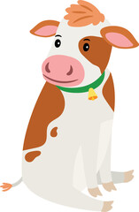 Fototapeta premium Cow sit. Cute farm animal with golden bell