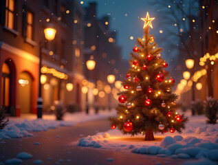 Glowing Christmas Tree Night Celebration Banner