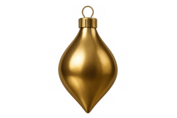 Golden christmas ornament hanging, a shiny metallic teardrop decoration creating festive holiday spirit, transparent background
