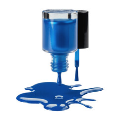 Blue Nail polish flowing from the bottle isolated on transparent background, PNG 