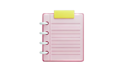 Pink Notepad with Yellow Tab on White Background