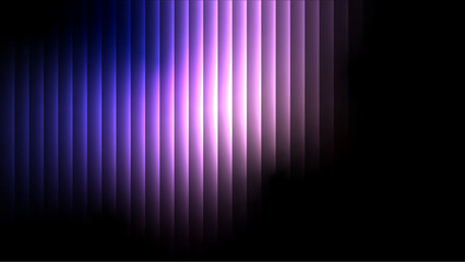 Blue dark navy black 3D abstract background with violet purple glow. Narrow vertical glass rays and iridescent prism light. Minimalist futuristic render with smooth gradient depth and sleek luminous b