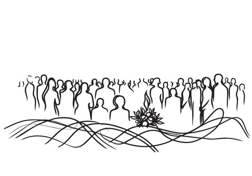 line abstract silhouette sketch black flat funeral crowd behind