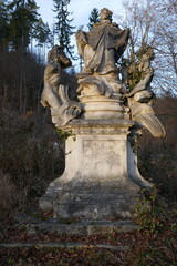 Heiliger Nepomuk mit Darstellung des Br&uuml;ckensturzes bei Schloss Plankenwarth in der Steiermark
