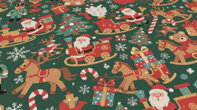 Festive holiday pattern with christmas motifs on green background