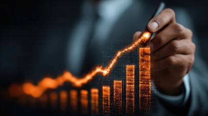 Businessman draws growth graph while analyzing financial data to develop effective strategies for success in the office setting