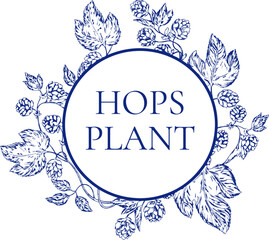 Watercolor banner border background toile de jouy featuring hop branches, cones and leaves, ideal for beer branding, brewing presentations or botanical and floral themed designs. Floral, leaves.