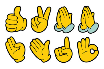 Obraz premium Set of cartoon hands with diverse gestures against a white backdrop symbol illustration