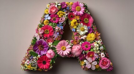 Letter A made of natural flowers and leaves showcasing a creative concept for spring and summer decorations, suitable for various occasions and design projects
