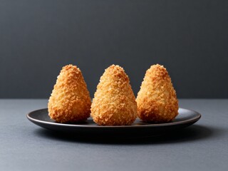 Black plate with fried savory Coxinha snacks