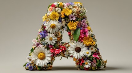 Letter A made of natural flowers and leaves showcasing a creative concept for spring and summer decorations, suitable for various occasions and design projects