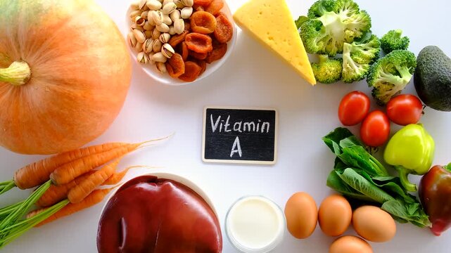 Products containing vitamin A. Selective focus.