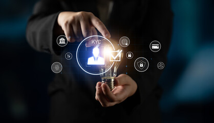 Digital KYC verification with biometric scan, ID authentication, and financial security icons representing identity verification, secure onboarding, fraud prevention, and compliance Latch