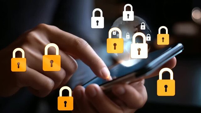 Entering PIN code for secure mobile access faceless hands typing defocused digital lock icons background data protection interface smartphone security system encrypted