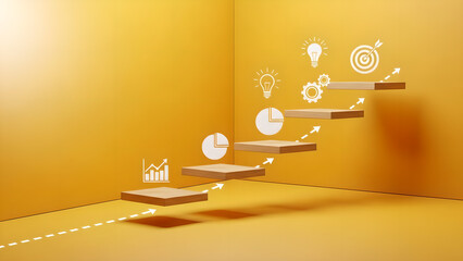 Business Success Steps Growth Strategy Yellow Copy Space