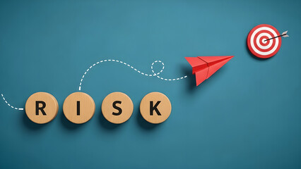 Risk Management Strategy Target Red Paper Plane Blue Copy Space