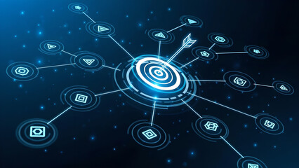 Digital Target Goal Strategy Network Blue Glowing