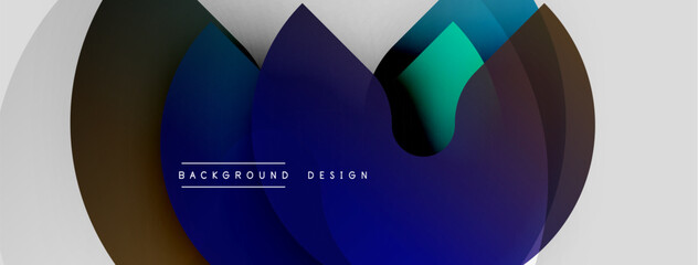 Abstract fluid shapes overlap, creating dynamic composition. Blue, brown, teal hues dominate design. Text reads background design.