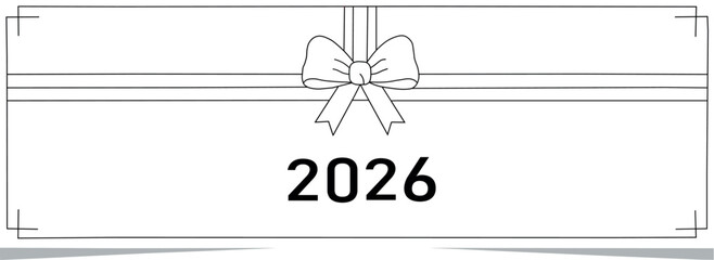 Elegant minimalist design for the year 2026 featuring a classic gift bow ribbon and decorative frame ideal for holiday greetings annual celebrations and future event planning