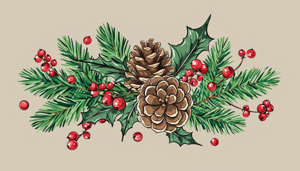 Detailed Christmas floral bouquet with natural elements.