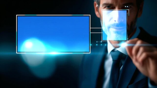 Warning concept of deepfake technology visualization faceless digital interface defocused facial recognition misuse background cybersecurity threats display digital identity