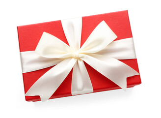 One beautiful gift box isolated on white, top view