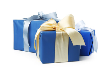 Beautiful gift boxes with bows isolated on white