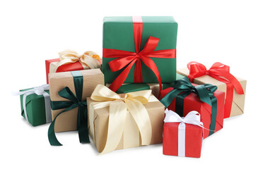 Beautiful Christmas gift boxes isolated on white