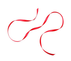 Beautiful red ribbon isolated on white, top view