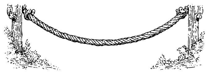 Hand drawn vector sketch of a rope fence tied between two wooden posts © Kaz