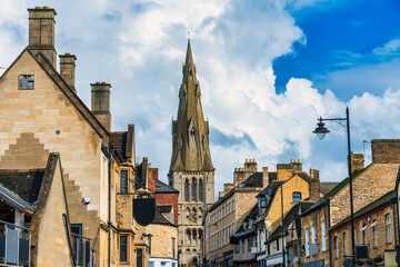 Tower of old St Mary's Church in Stamford. England