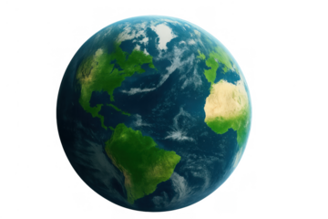 Earth globe spinning on transparent background, showing north america, south america, europe, and africa continents