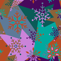 Seamless geometry pattern with snowflakes. Winter holiday, Christmas pattern 