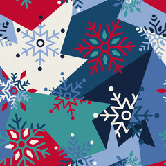 Seamless geometry pattern with snowflakes. Winter holiday, Christmas pattern 