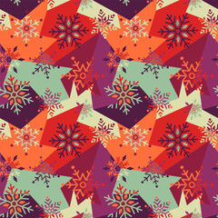 Seamless geometry pattern with snowflakes. Winter holiday, Christmas pattern 