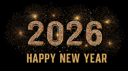 Happy New Year 2026 Celebration Text with People Celebrating, Festive Party Background