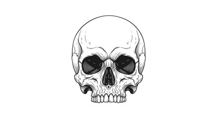 Fototapeta premium Intricately detailed line art illustration of a human skull, rendered with a gothic and realistic aesthetic, perfect for various designs.