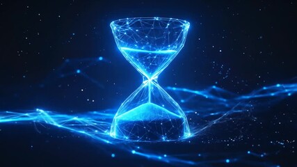 Abstract Digital Time Visualization: Animated 3D Hourglass with Glowing Particles and Network - Powered by Adobe
