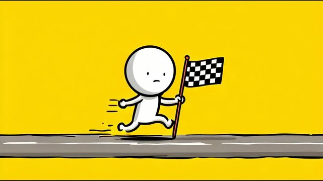 Track Runner Holds Flag While Celebrating a Victory and Then Resumes Running at a Later Time to Practice for the Next Race