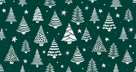 Christmas tree white on green, hand drawn illustrations.	
