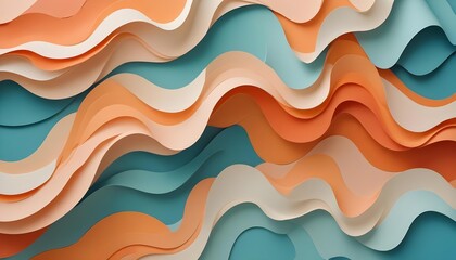 Fototapeta premium Abstract wavy paper layers in peach, cream, and teal create a soothing, organic background.