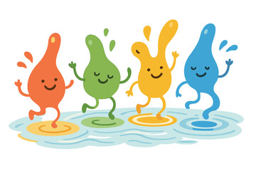 Four cartoon characters are splashing in a pool of water