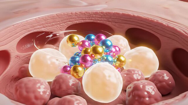 Toothbrush with gleaming beads stands out against colorful backdrop of cake, candle, and candy in whimsical scene, perfect for animations and special visual effects projects showcasing themes of.