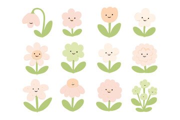 Fototapeta premium Set of cartoon flowers with different colors and sizes
