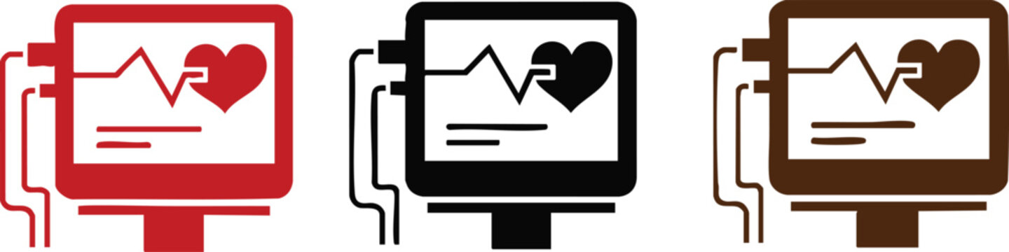 Set of medical monitor icons with heart rate display flat vector graphics for healthcare and technology concepts isolated on white